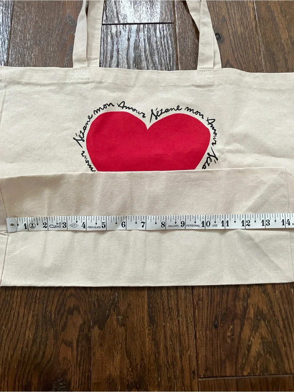 Brand New Sézane Cream Cotton Tote with Red Heart - Sézane Mon Amour